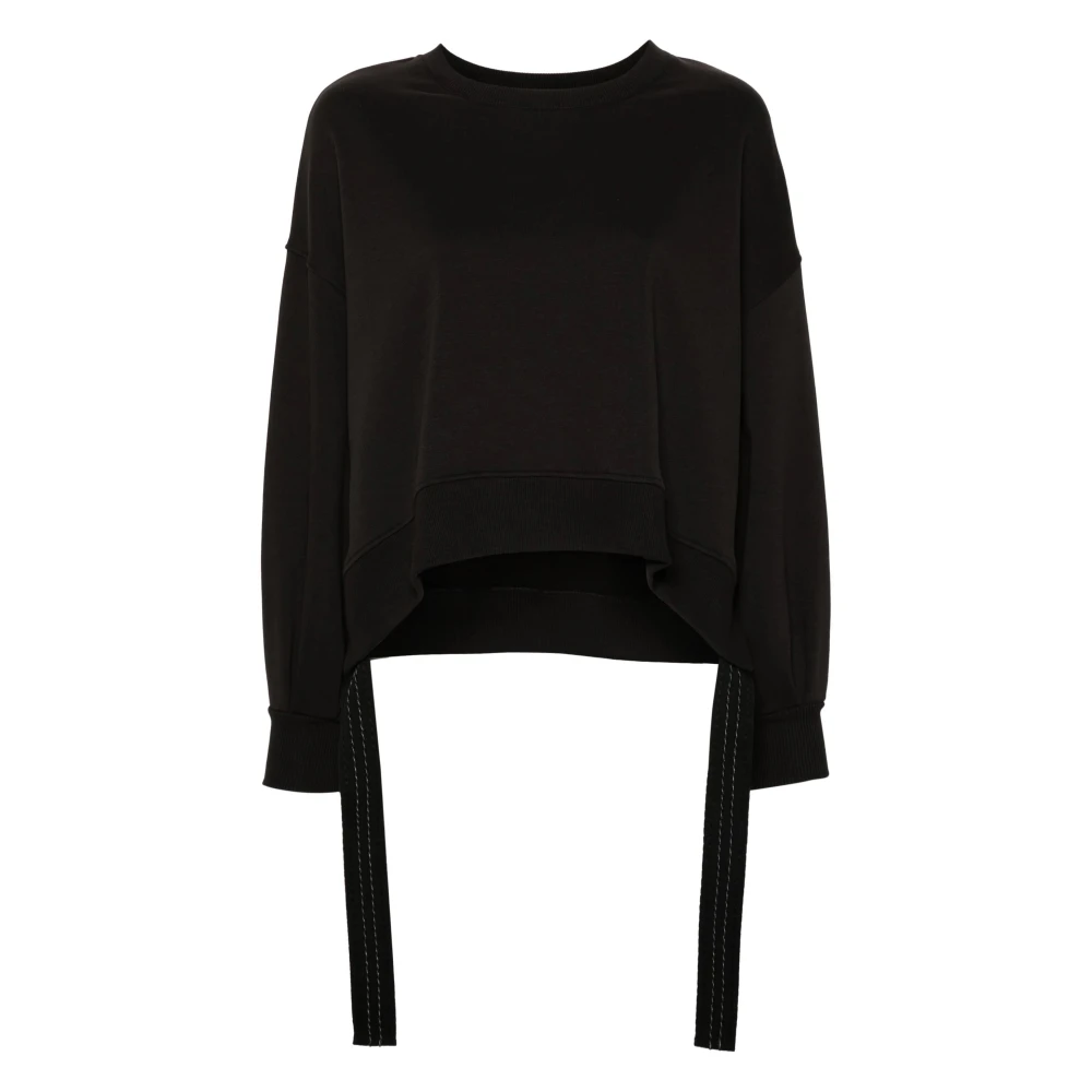 Dondup Lange Mouw Crewneck Sweatshirt met Zijsplitten Black Dames