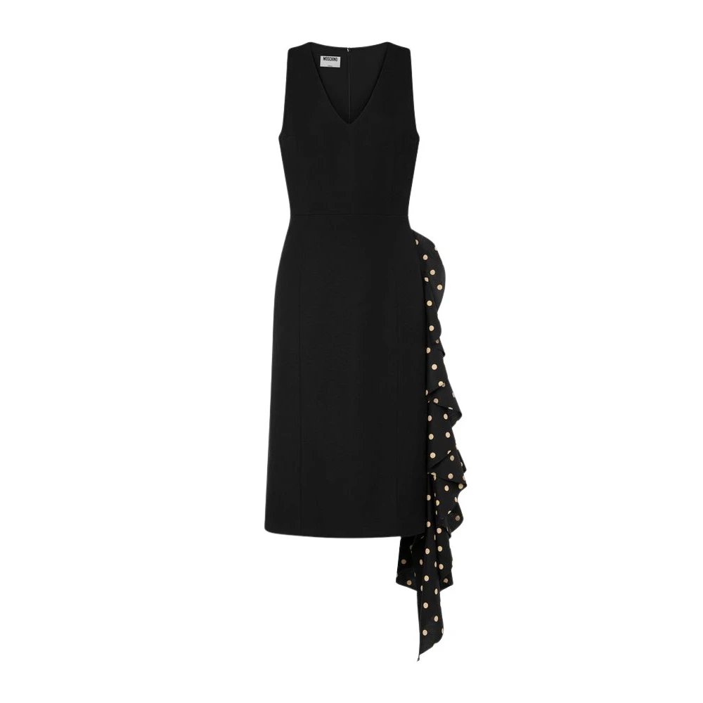 Moschino Women's Black Polka Dots Wool Blend Diagonal Dress