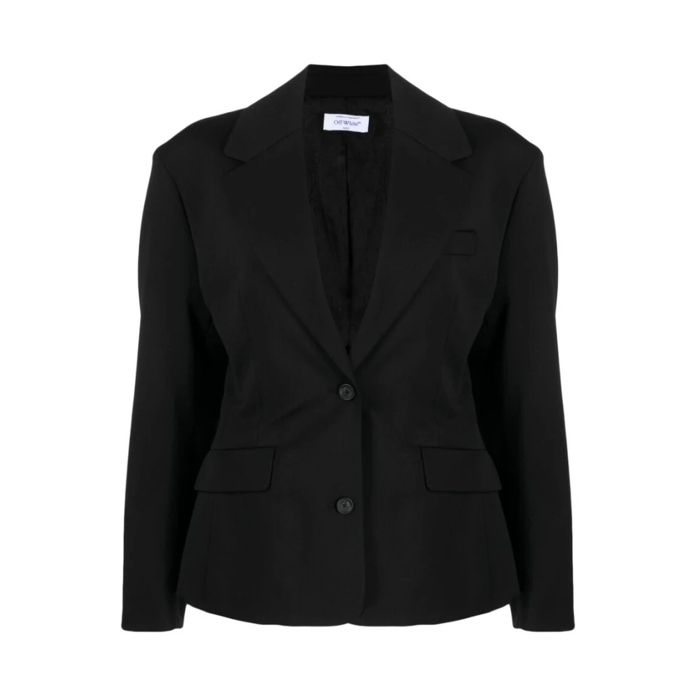 Off White Zwarte Wollen Blend Getailleerde Jas Black Dames