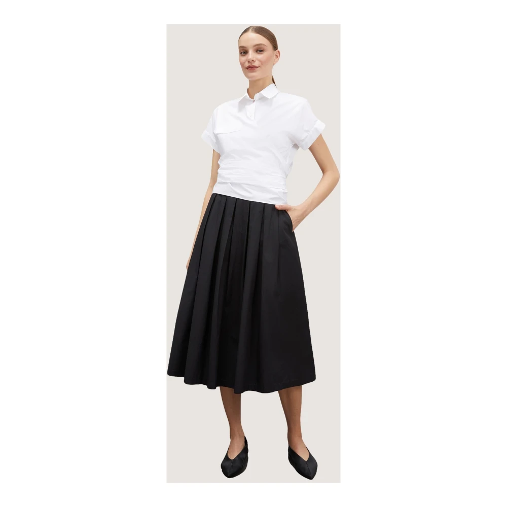 Motivi Katoenen Poplin Rok met Plooien Black Dames