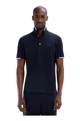 short-sleeved-navy-cotton-polo-with-two-tone-ribbed-edges-straight-cut