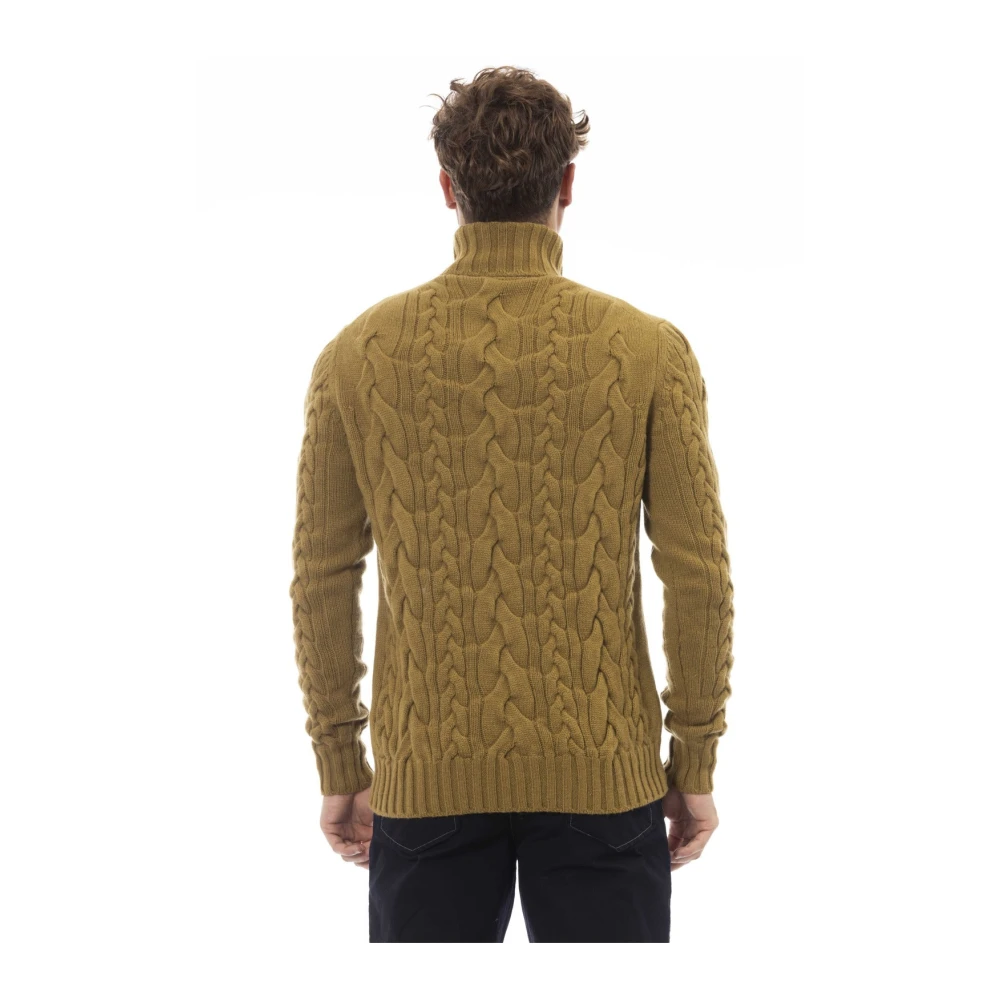 Alpha Studio Trui Coltrui Lange Mouw Geribbelde Zoom Brown Heren