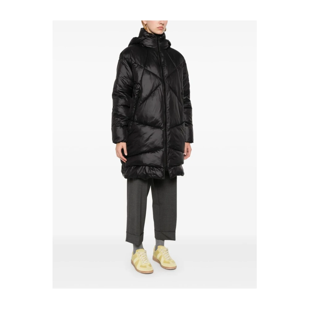 pinko Gewatteerde Zwarte Jas met Capuchon Black Dames