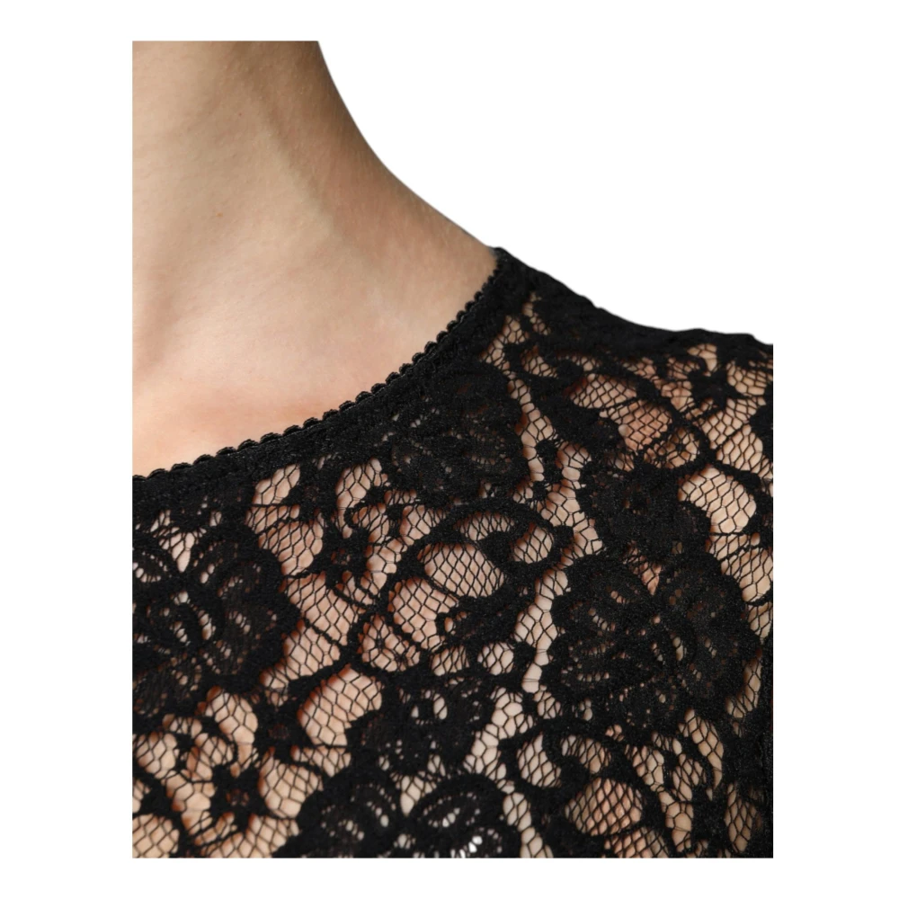 Dolce & Gabbana Zwart Logo Streep Kant Top Black Dames