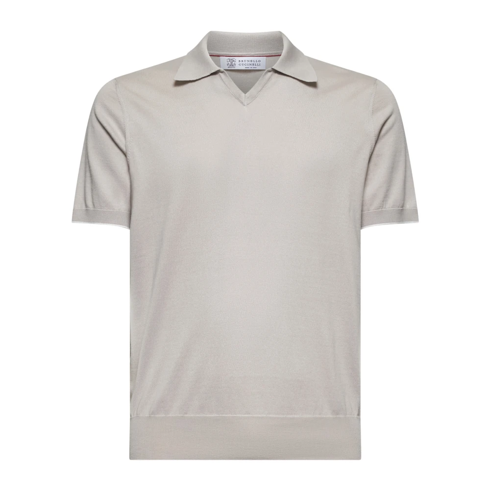 BRUNELLO CUCINELLI Asymmetrische Knoopsluiting Zijden Blouse Beige Heren