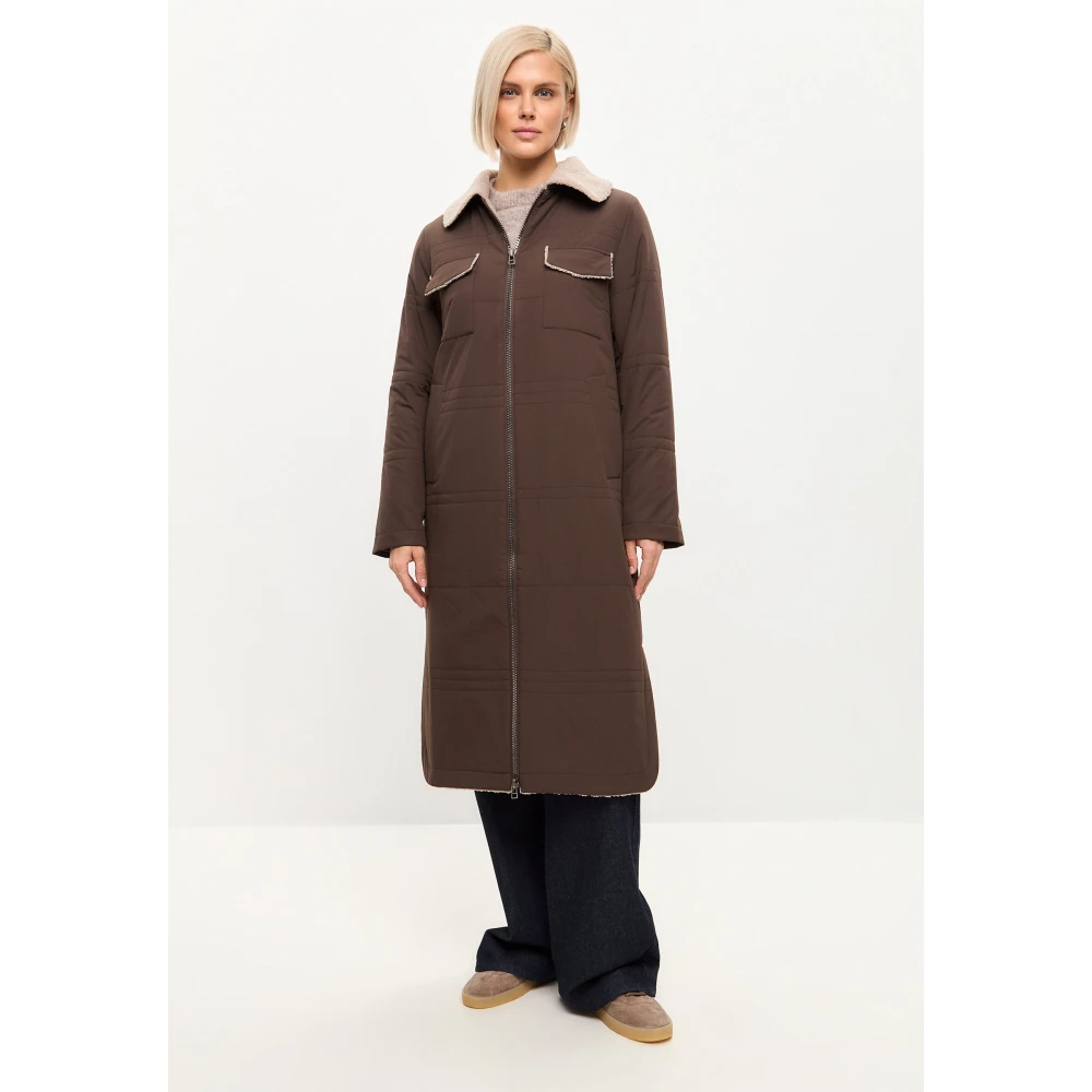 Cesare Gaspari Gebelde lange jas met shearling kraag Brown Dames