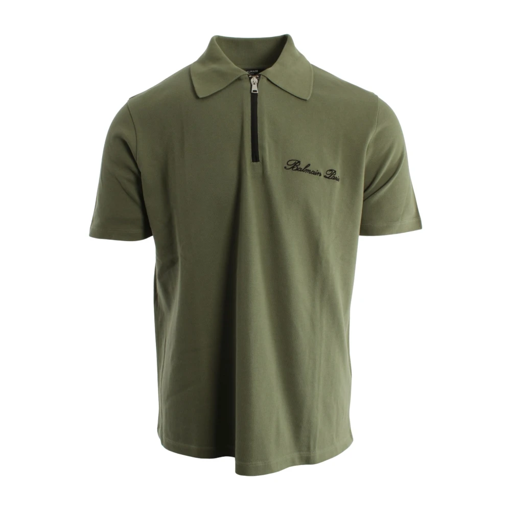 Balmain Green Short-Sleeved Polo Shirt With Embroidery - Male - Polo Shirts - M - Tops