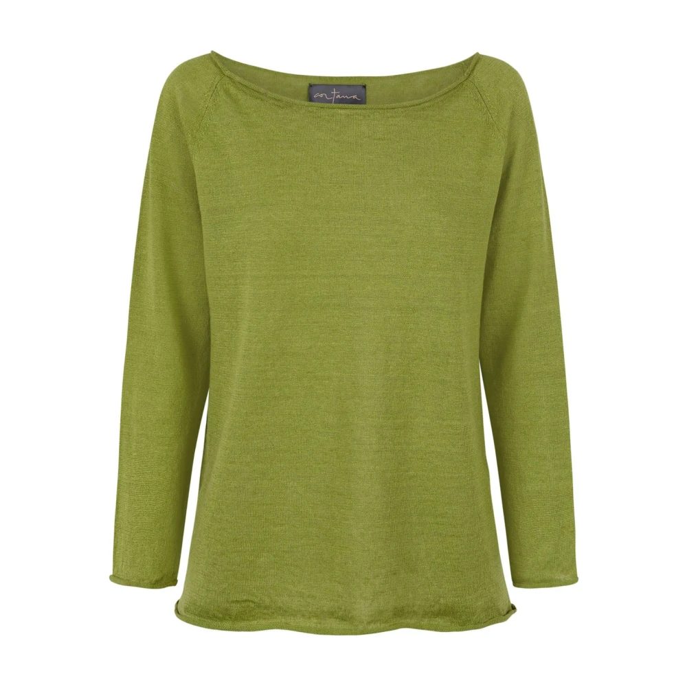 Cortana Green Round-Neck Knitwear, Female, Xs, Rinen, Linen Knit Jersey