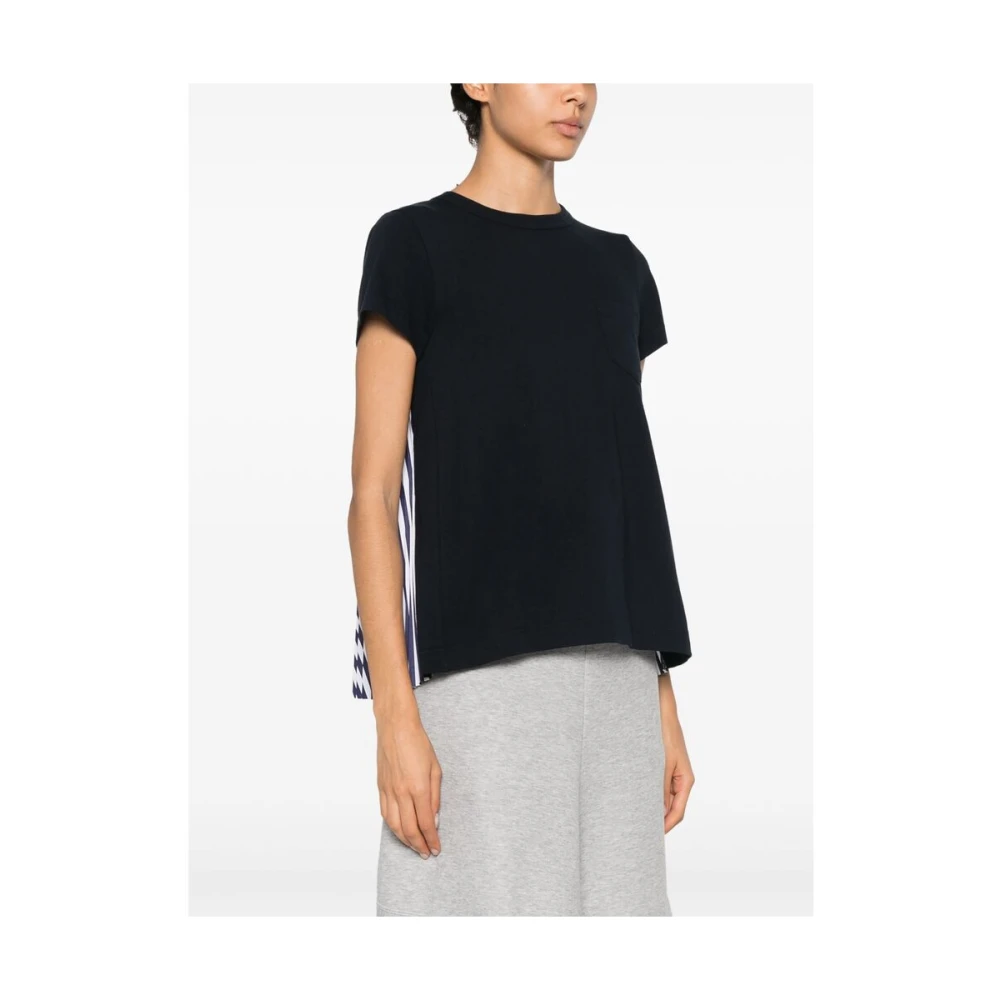 Sacai Gestreept Crew Neck Katoenen T-shirt Blue Dames