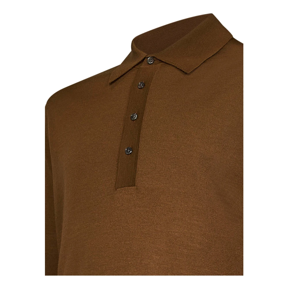 Low Brand Bruine Merinowol Polo Shirt Brown Heren