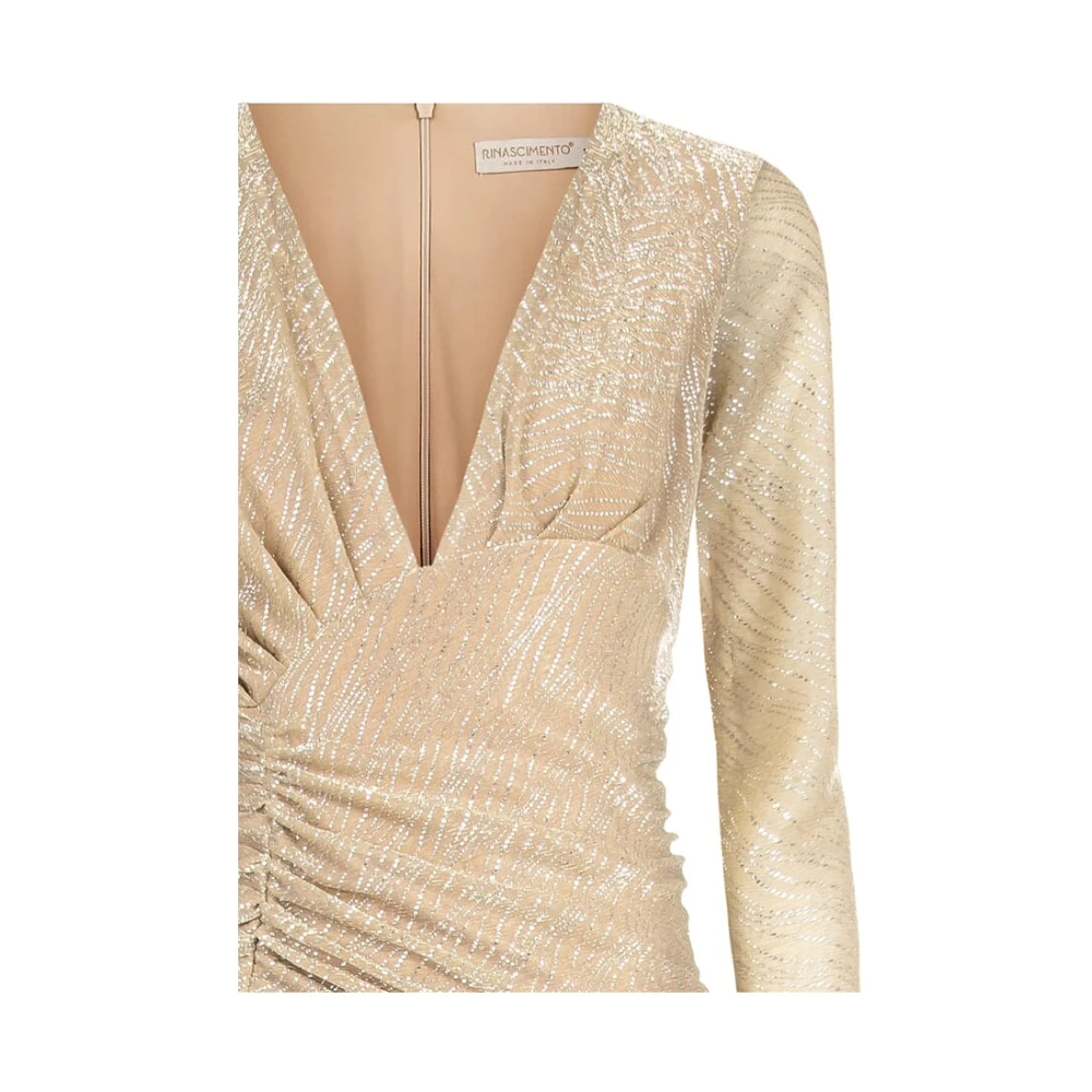 RINASCIMENTO Lurex Jurk met Gerimpelde Zijkanten Yellow Dames