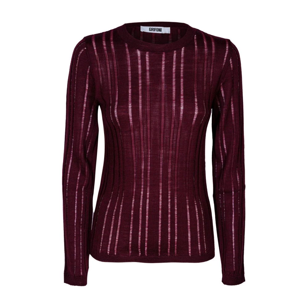 Mauro Grifoni Dames Wol Ribgebreide Crewneck Trui Purple Dames