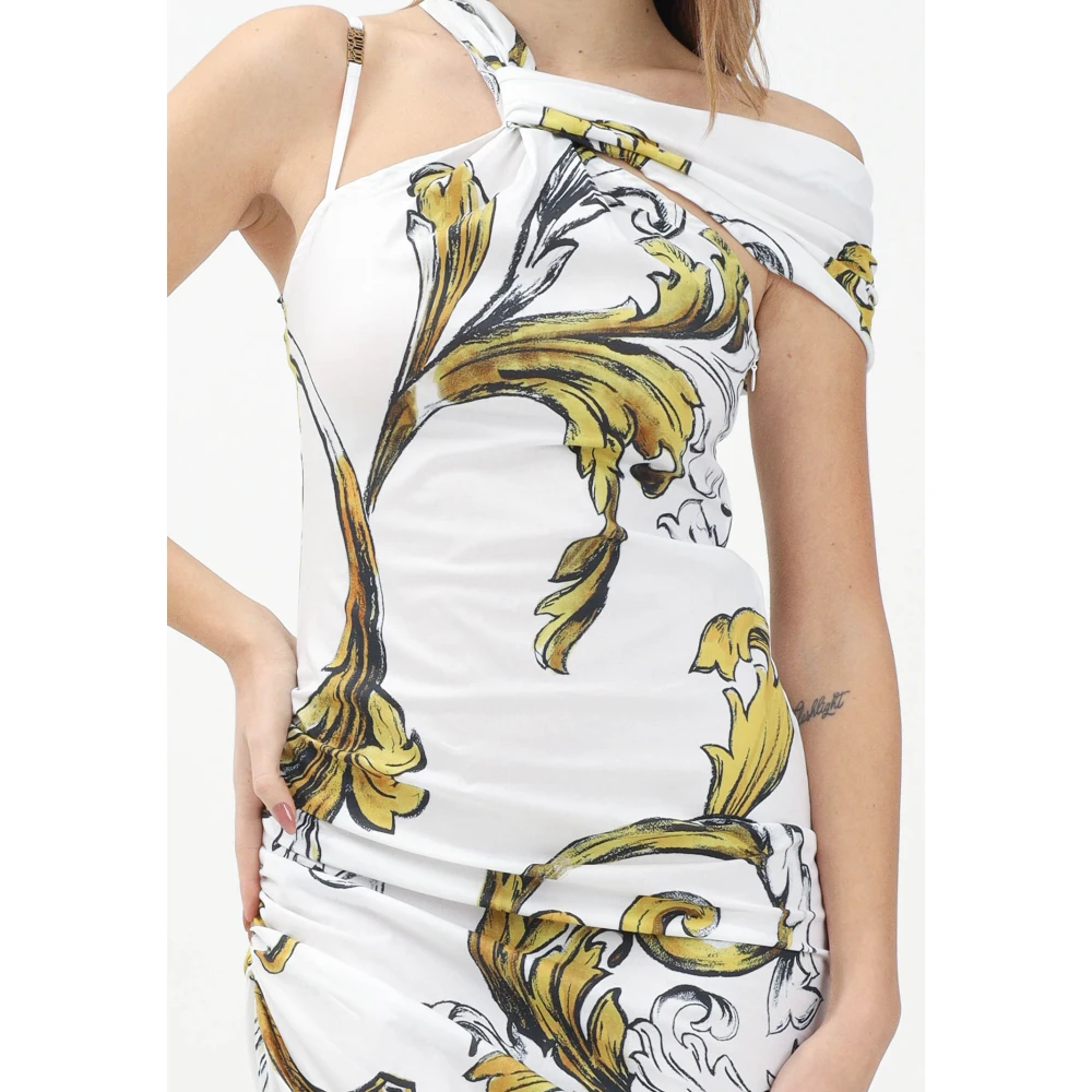 Versace Jeans Couture Barocco Outline Asymmetrische Midi Jurk Multicolor Dames