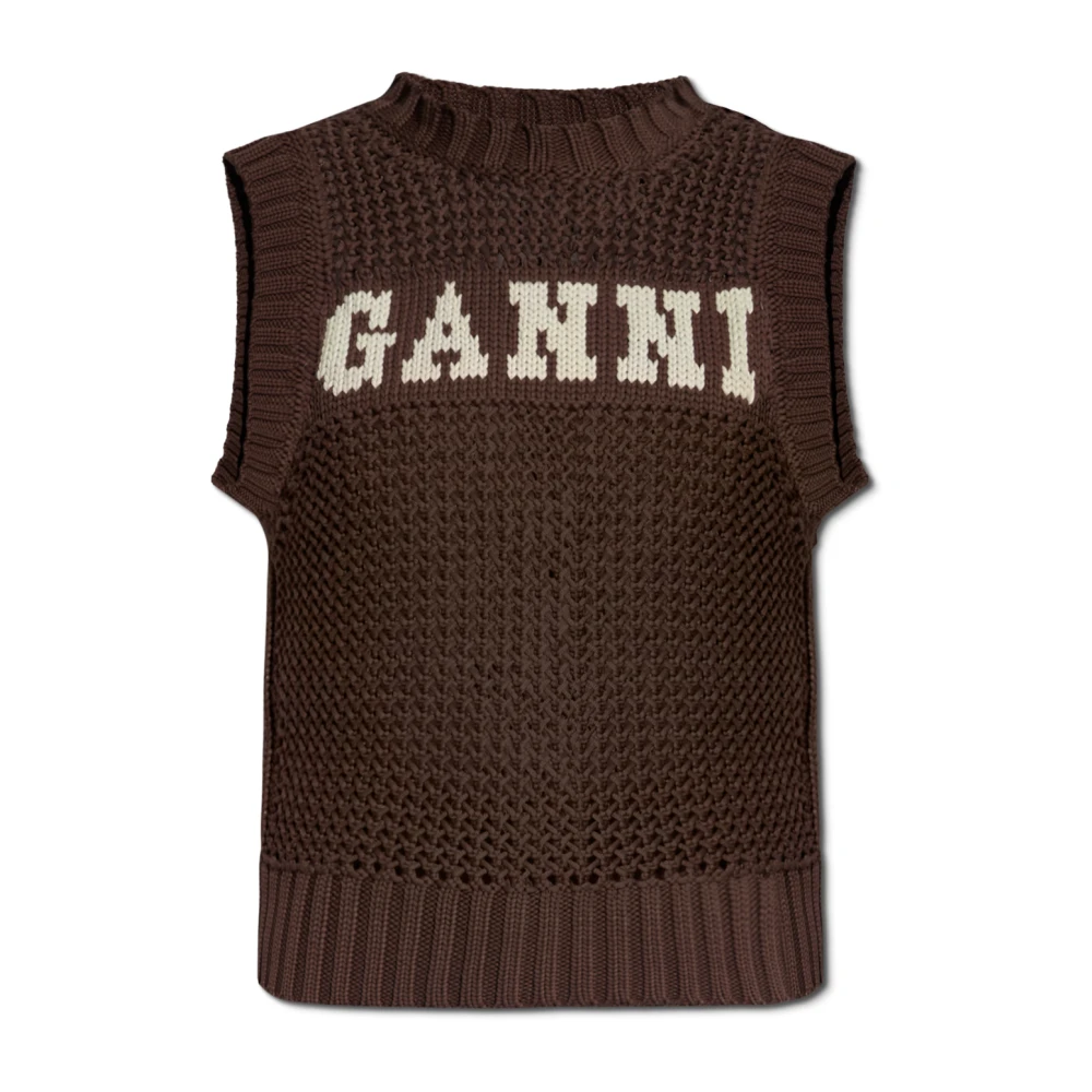 Ganni Round-neck Knitwear Brown Dames
