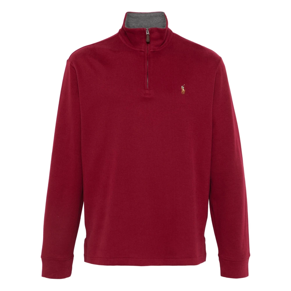 Polo Ralph Lauren Broderad Bomull Half-Zip Stickat plagg Red, Herr