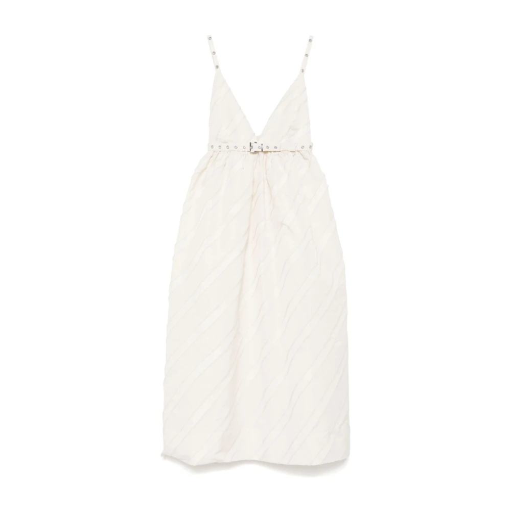 Ganni Natuurlijke Diagonaal Gestreepte Jurk White Dames