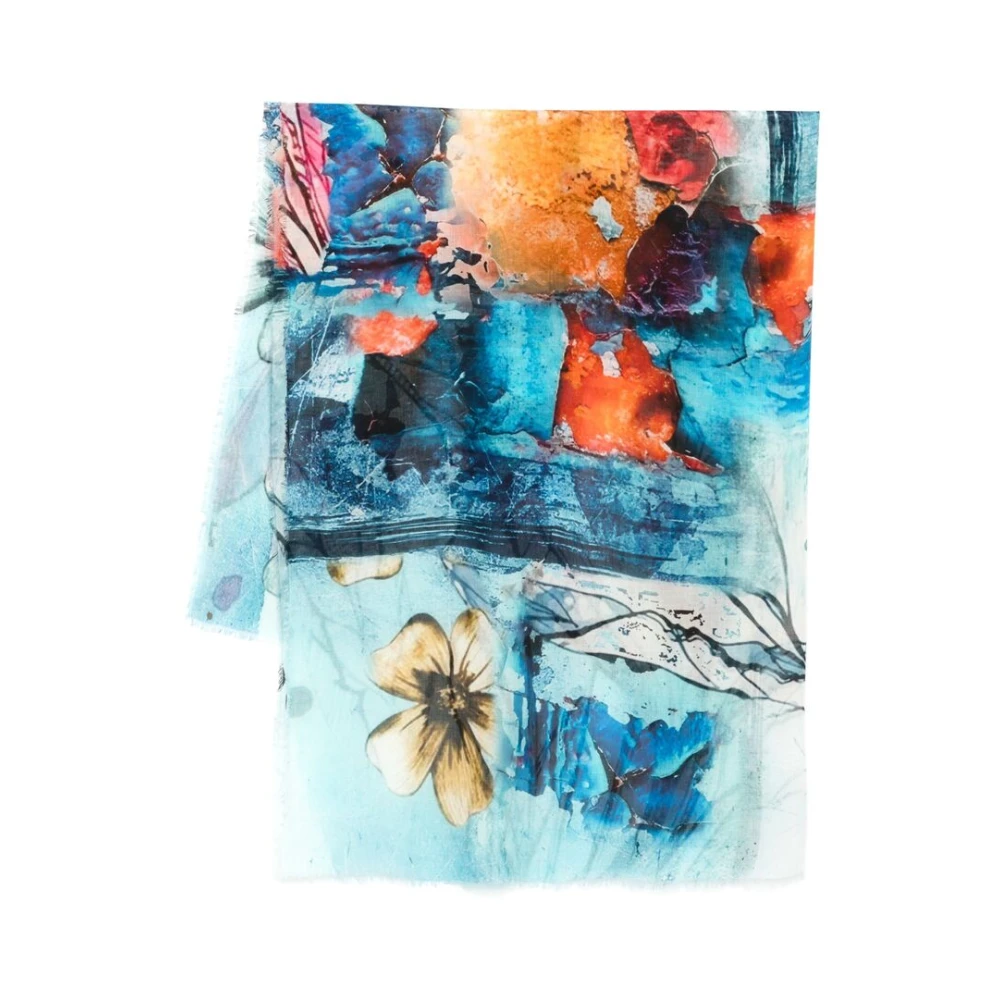 D'aniello Blauw Multicolor Abstract Patroon Franje Sjaal Multicolor Dames