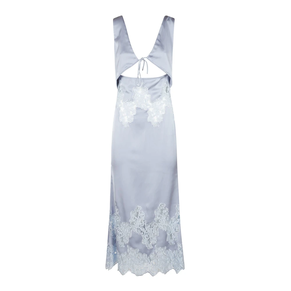 Self Portrait Blauwe Satijnen Kant Inzet Midi Jurk Blue Dames