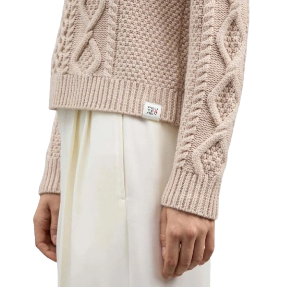 Peuterey Zachte Cashmere Blend Trui met Aran Motief Beige Dames