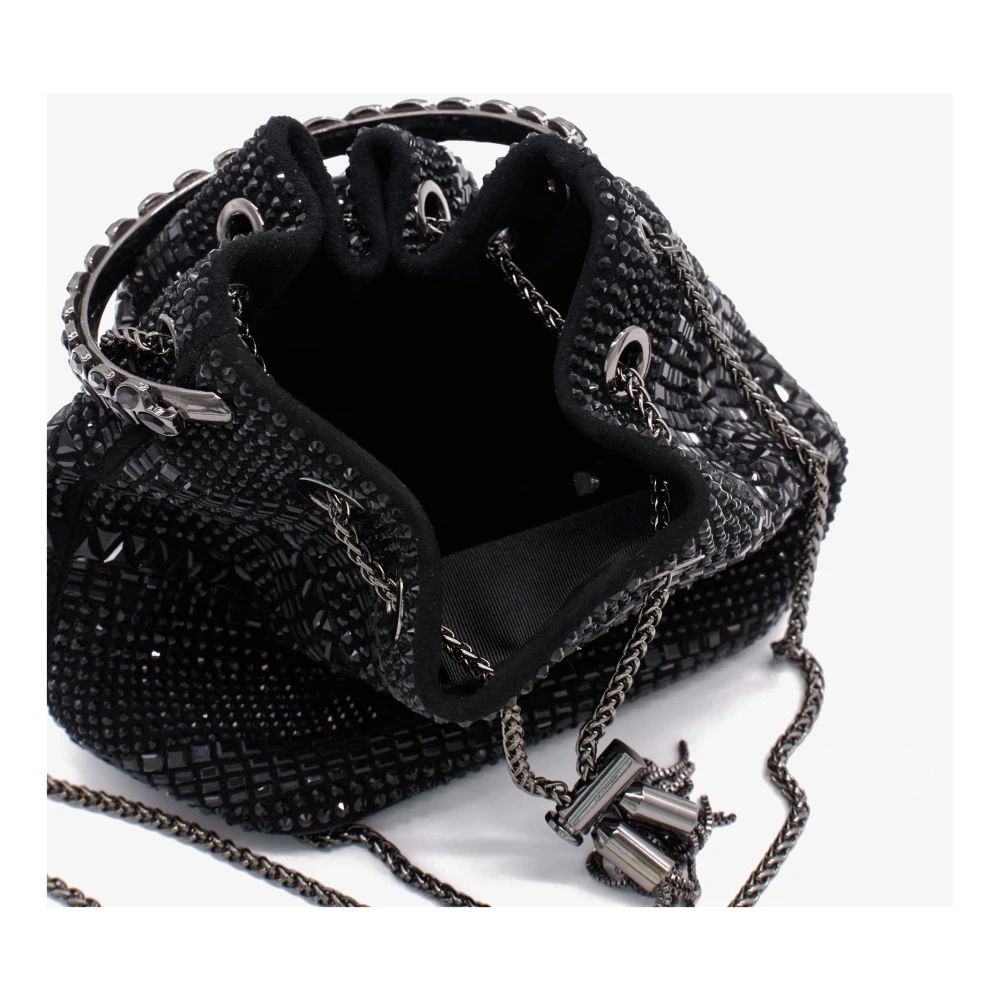 Alma en Pena Cirkelvormige Metalen Ketting Leren Clutch Black Dames