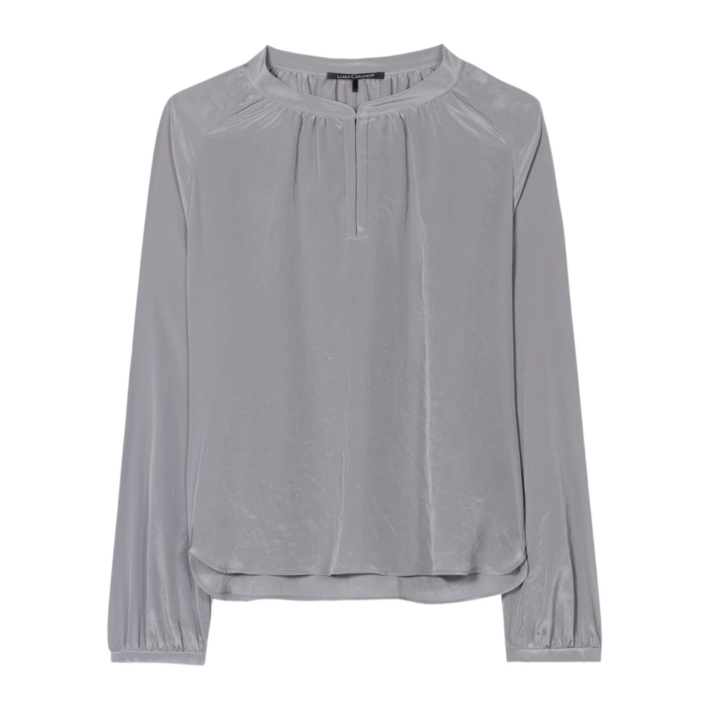 LUISA CERANO Flowing Techno-Silk Tunic Blouse Gray Dames