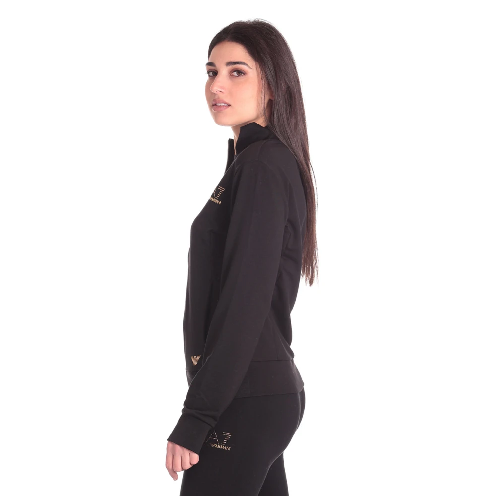 Emporio Armani EA7 Full-Zip Sweater Zwart Stud Logo Black Dames