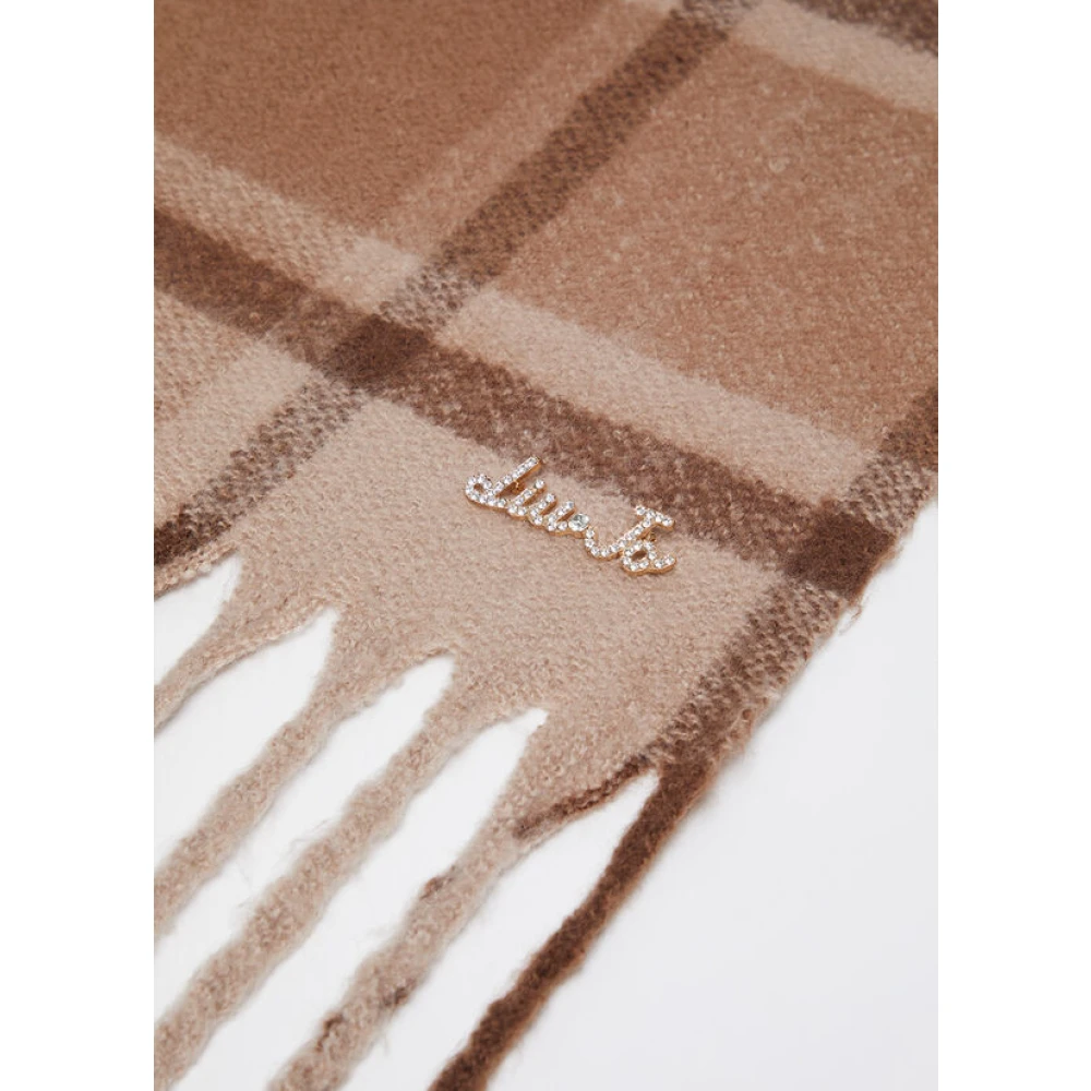 Liu Jo Geruite Jacquard Sjaal met Franjes Brown Dames