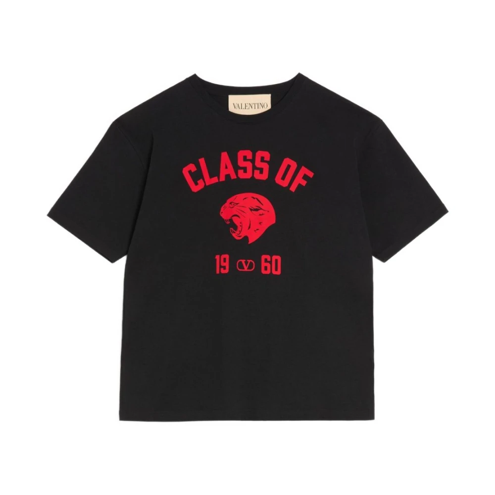 Valentino Garavani Black T-Shirts, Male, M, Cotton T-Shirt With Panther Print