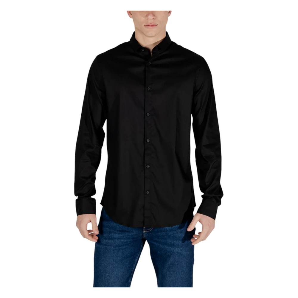 Armani Exchange Långärmad skjorta Vår/Sommar Kollektion Black, Herr