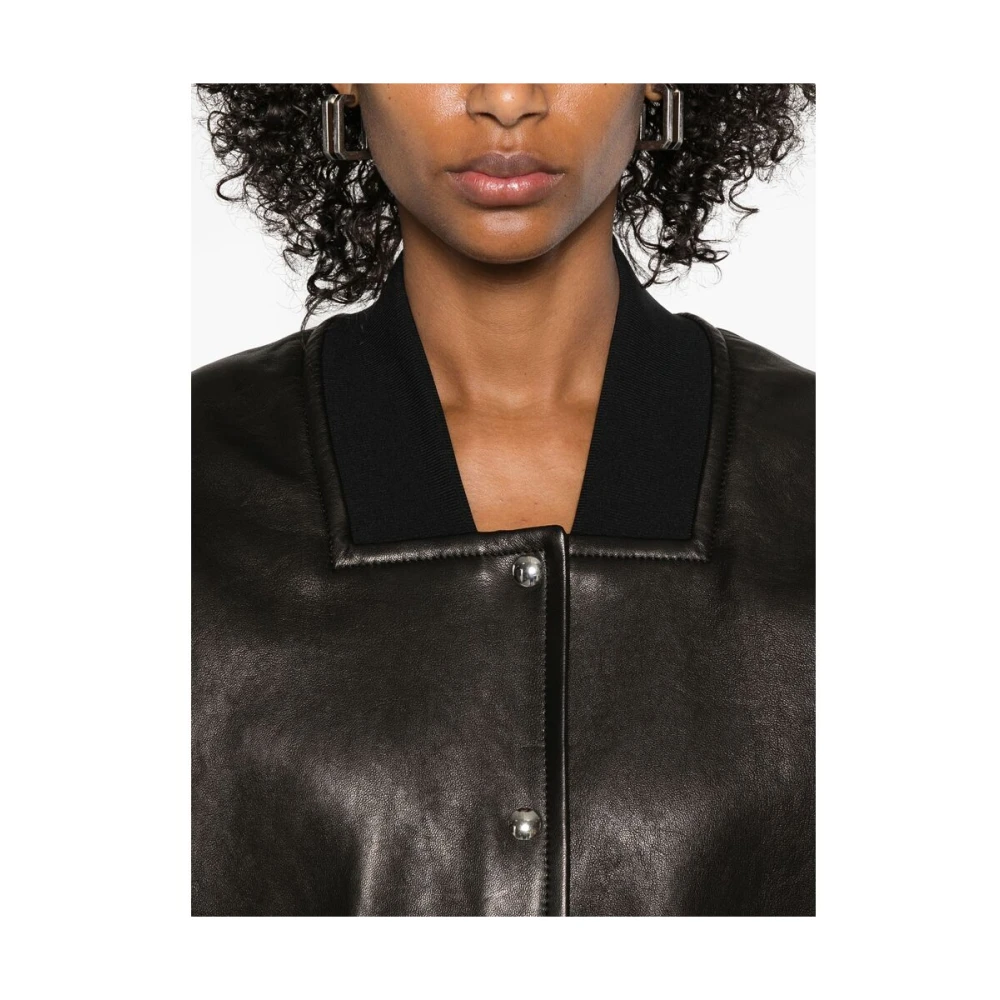 Khaite Zwart leren bovenkleding met drukknoopsluiting Black Dames