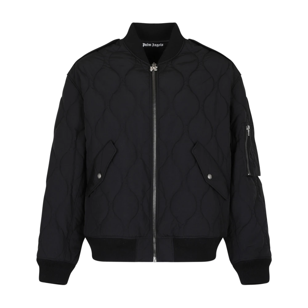 Palm Angels Black Bomber Jackets, Male, L, Quilted Bomber Jacket