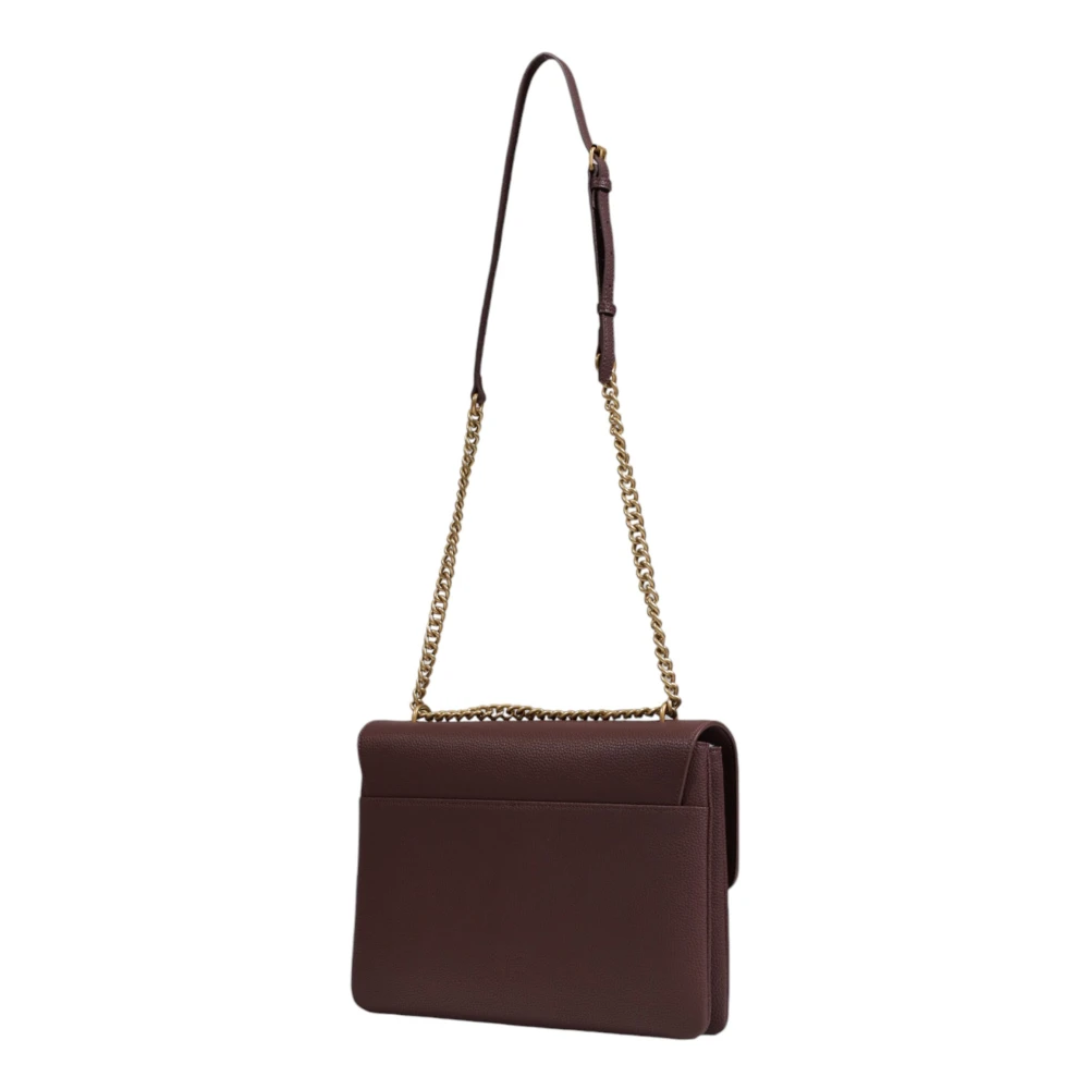 pinko Bruine Leren Schoudertas Met Kliksluiting Brown Dames