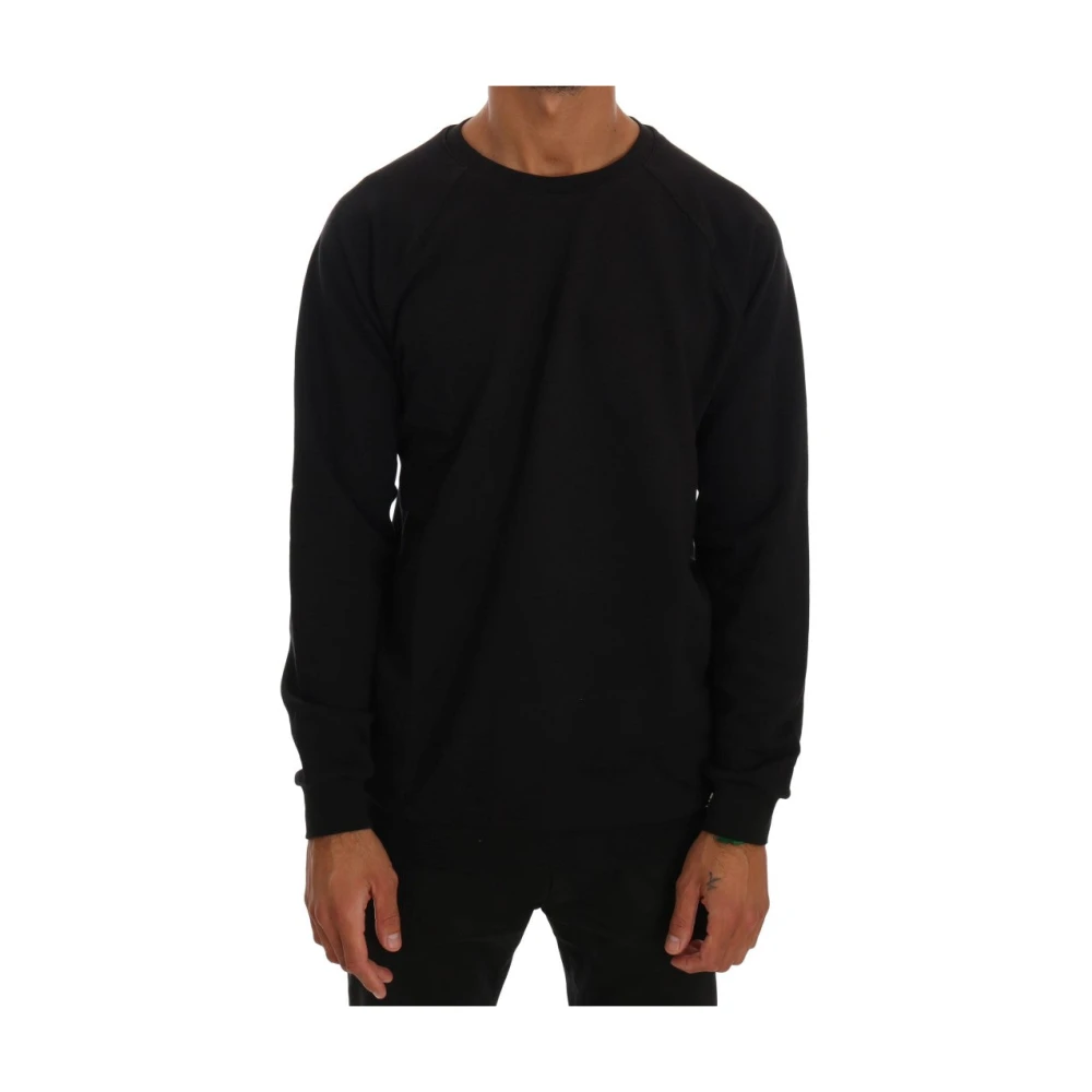 Daniele Alessandrini Black Long Sleeve T-Shirts, Male, S, Crewneck Cotton Pullover Jumper