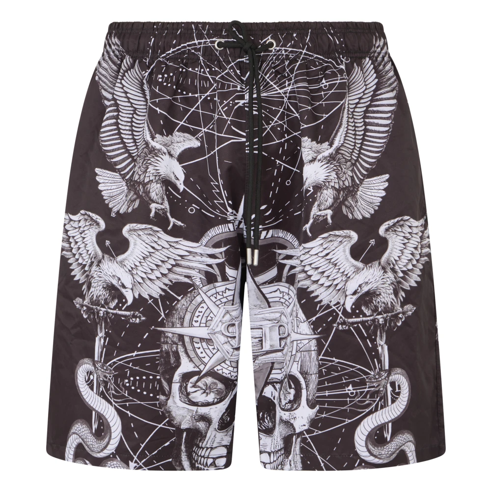 Philipp Plein Men's Black Swim Shorts Love Tattoo - Beachwear - L - Swimwear