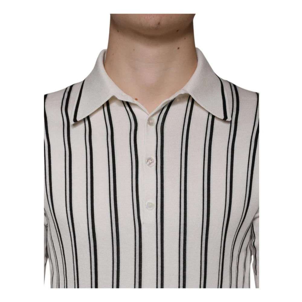 Dolce & Gabbana Gestreept Polo T-shirt met Logodetails White Heren