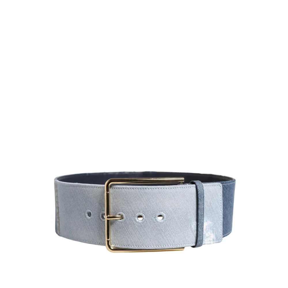 Dolce & Gabbana Women's Gold Two Tone Denim Metal Buckle Belt