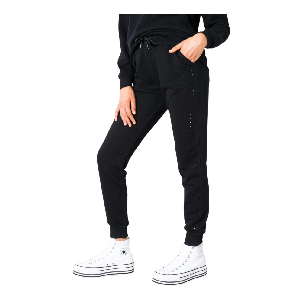 Armani Exchange Women's Black Cotton Trousers With Side Pockets
