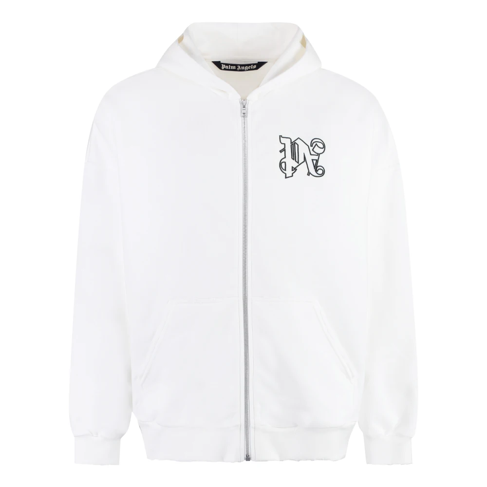 Palm Angels Katoenen Zip Hoodie met Zakken White Heren