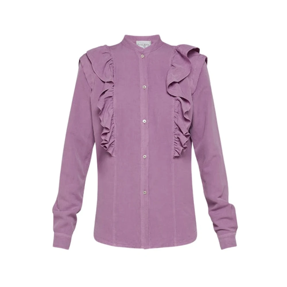Forte Gerimpeld Viscose Linnen Crêpe Shirt Purple Dames
