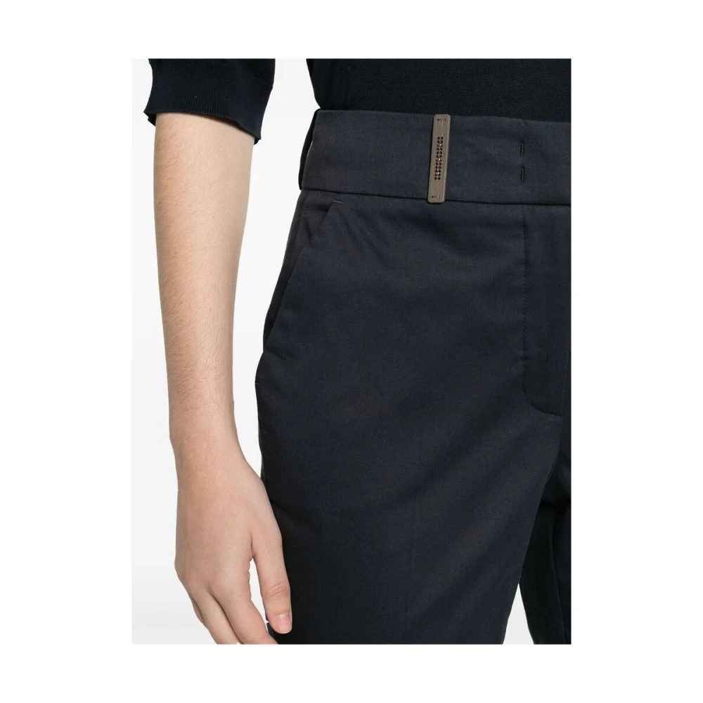 PESERICO Blauwe High-Waisted Tapered Leg Broek Blue Dames