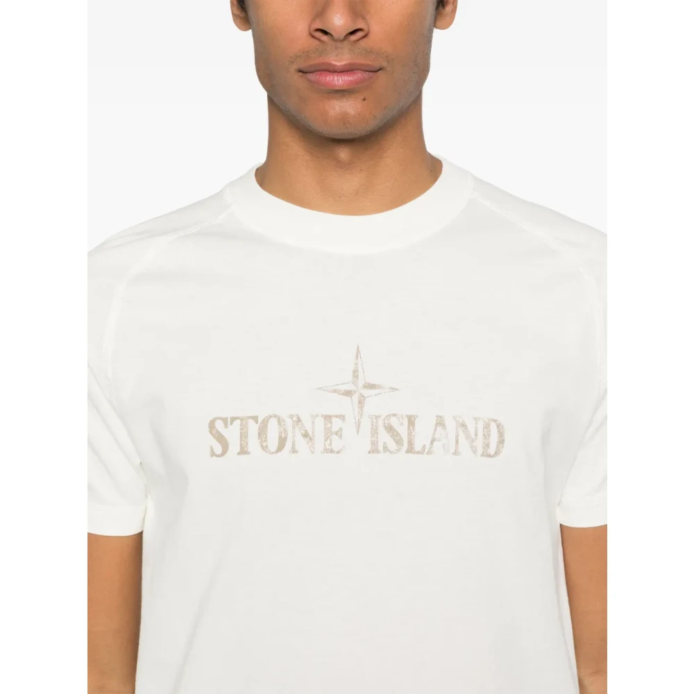 Stone Island Witte Crew Neck T-shirt met Front Print White Heren