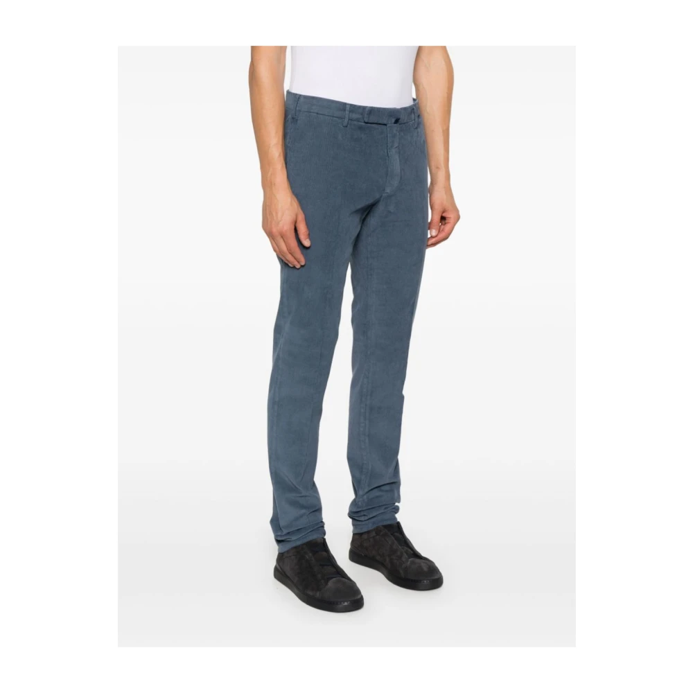 Incotex Blauwe Corduroy Logo Broek Slim Fit Blue Heren