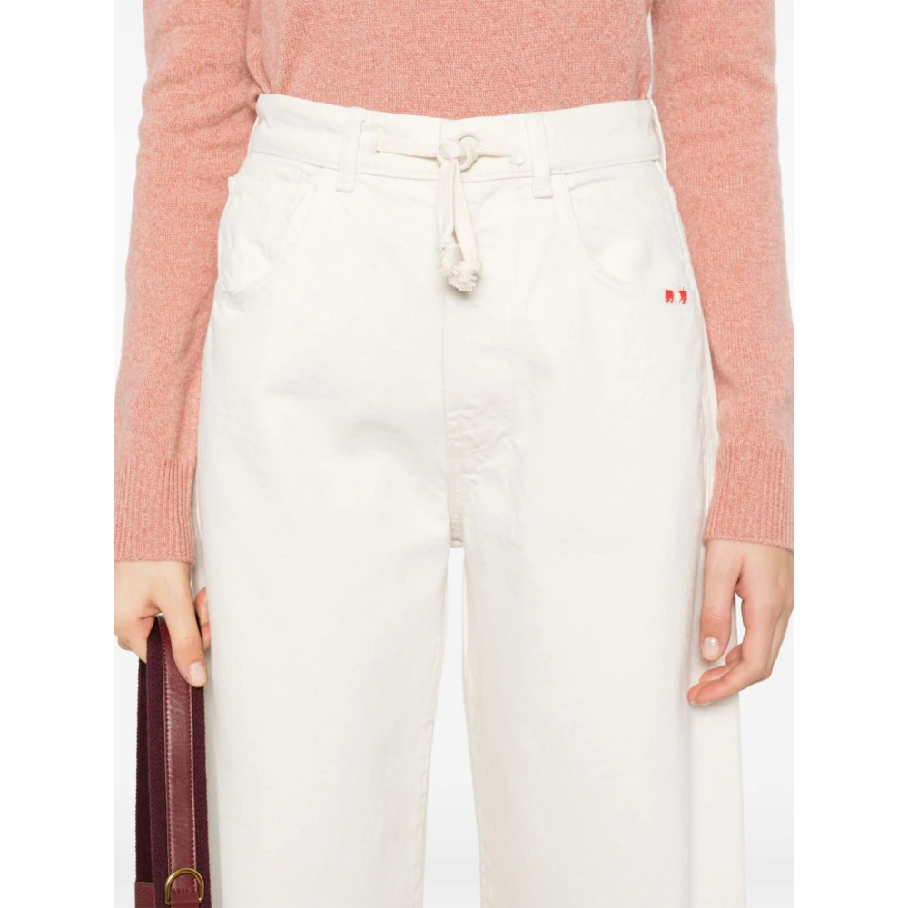 Amish Witte Denim Jeans met Koordsluiting White Dames