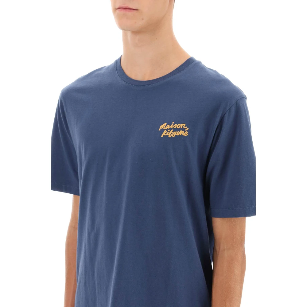 Maison Kitsuné T-shirt met geborduurd logo Blue Heren