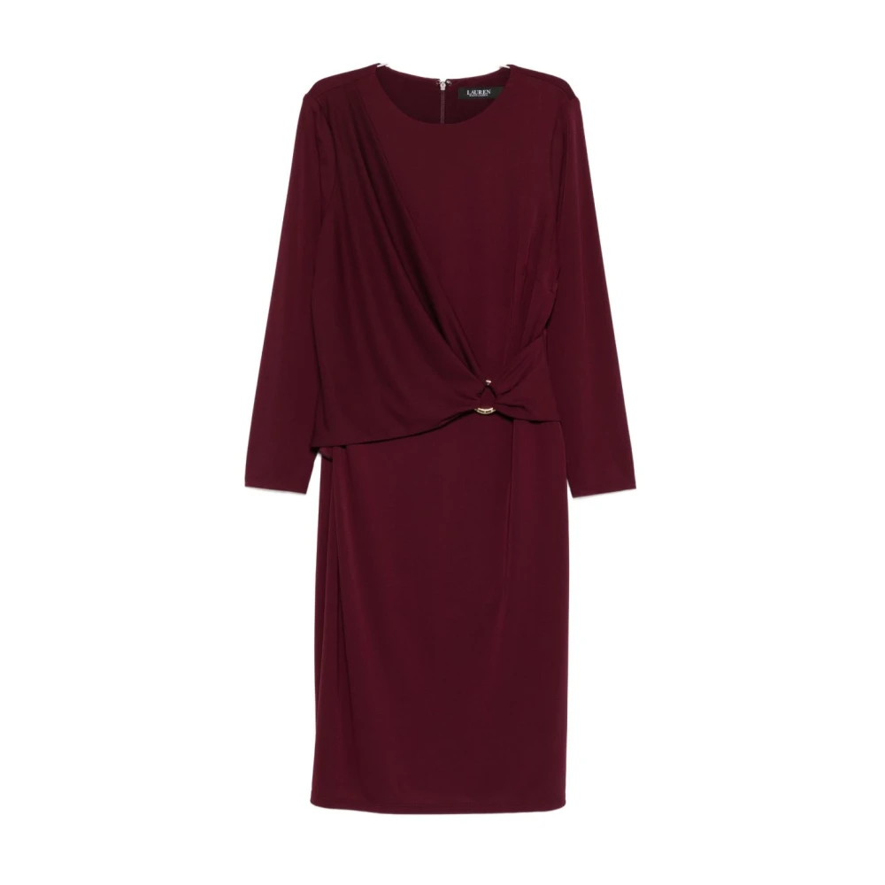 Ralph Lauren Vrouw Purper Stretch Jersey Ronde Hals 3/4 Mouw Sheath Jurk