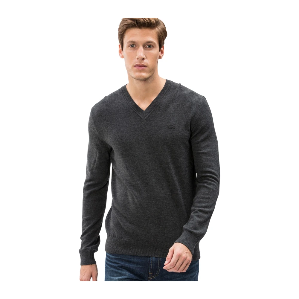 Lacoste Grijze Wollen V-Hals Trui Gray Heren