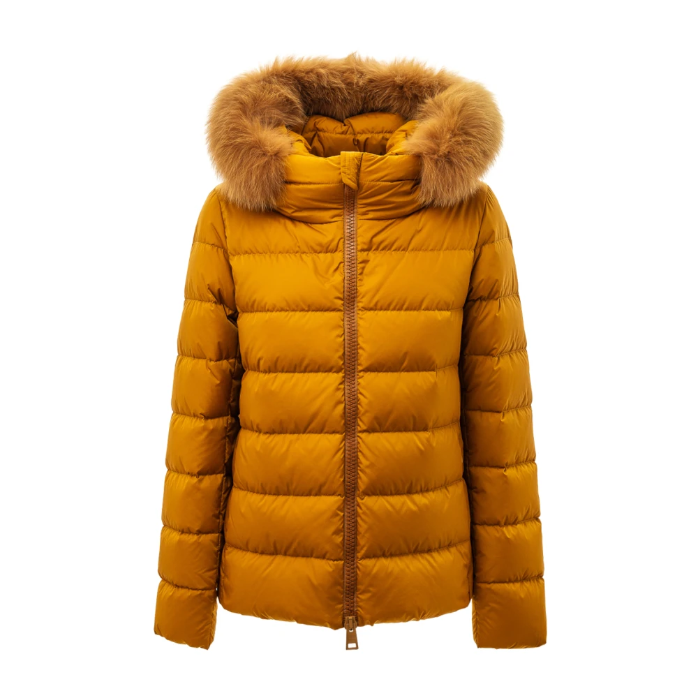 Herno Women's Yellow Down Jackets, S, Hooded Padded Jacket With Removable Fur