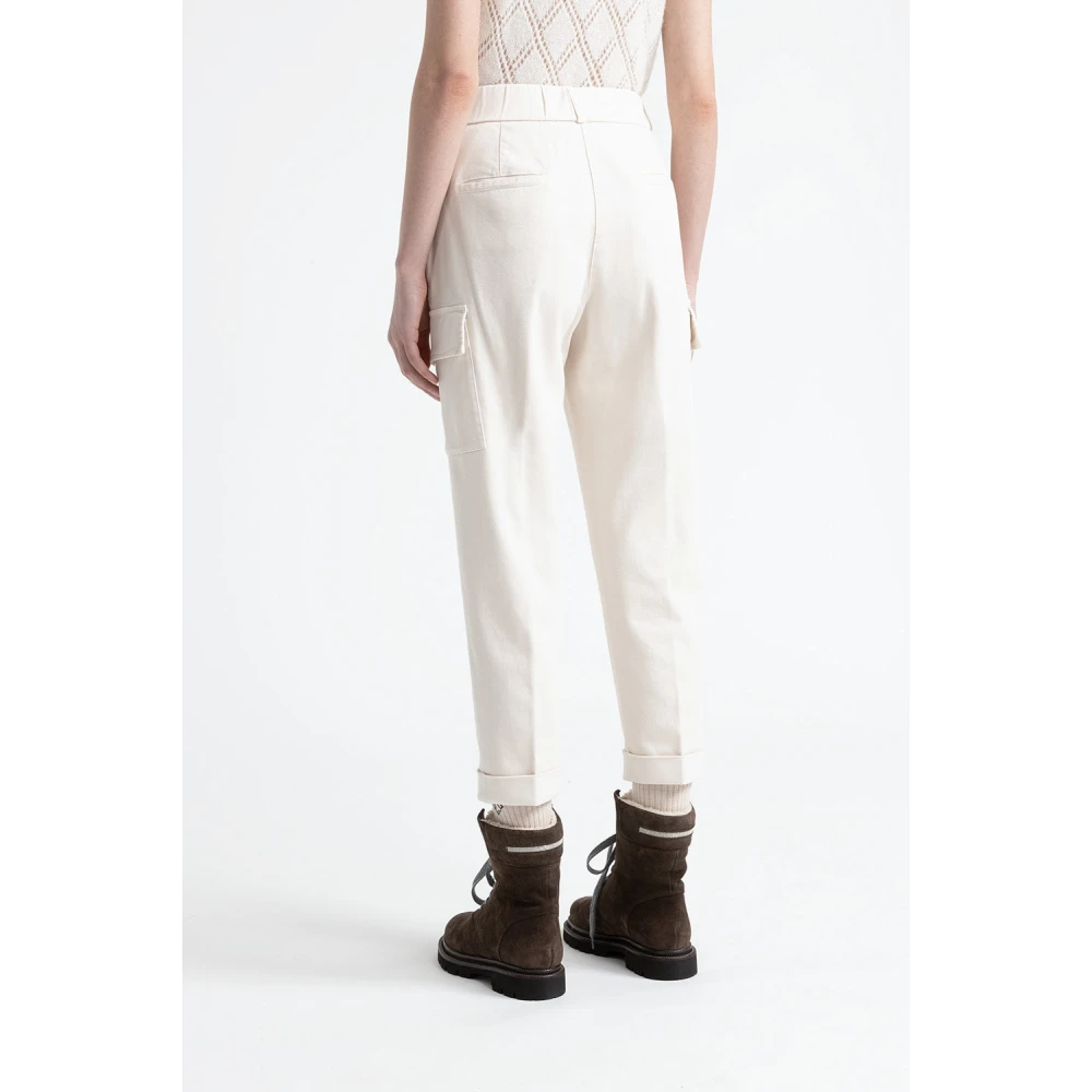 PESERICO Katoenen gabardine cargobroek White Dames