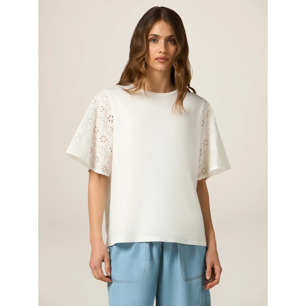 Oltre Kanten Mouw T-shirt White Dames