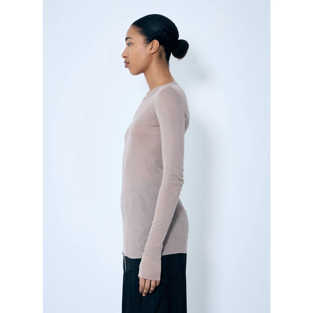 Rick Owens Rib Long Sleeve Crewneck T-Shirt Beige Dames